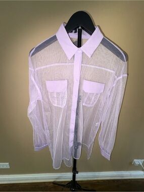 Fashion Nova Lilac Sheer Button-Up Top